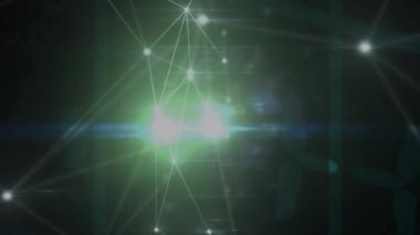 Animation of green glowing network of connections against black background. Global networking and business technology concept