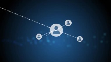 Animation of network of profile icons against blue background. Global networking and business technology concept