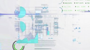 Finansal veri işleme ve istatistiklerin animasyonu. Küresel iş, finans, hesaplama ve veri işleme kavramı dijital olarak oluşturulmuş video.