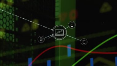 Animation of financial data processing with graphs on white background. Global business, finances and digital interface concept digitally generated video.