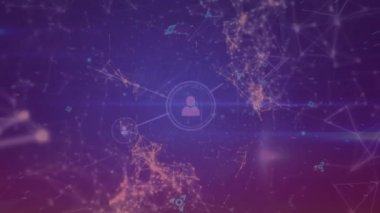 Animation of profile icons and network of connections against purple background. Global networking and business technology concept
