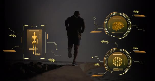 Animation Human Body Scientific Data Processing African American Man Running — Vídeo de Stock