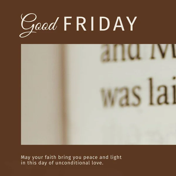 Composition of good friday text with text on brown background. Good friday and celebration concept digitally generated image.