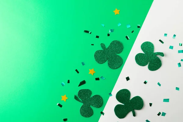 Image Green Clover Copy Space White Green Background Patrick Day — Stockfoto
