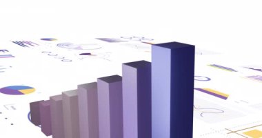 Animation of financial data processing with graphs on white background. Global business, finances and digital interface concept digitally generated video.