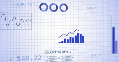 Animation of graphs, statistics and financial data processing. Global business, finances, computing and data processing concept digitally generated video.