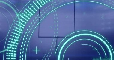 Animation of scope scanning and data processing over american football stadium. Global sport and digital interface concept digitally generated video.