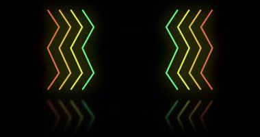 Animation of multi coloured neon zig zag lines on black background. Neon, light and movement concept digitally generated video.