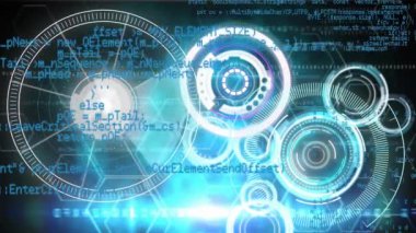 Animation of scopes scanning and data processing. Global business, finances, computing and data processing concept digitally generated video.