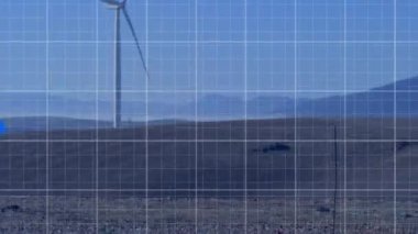 Rüzgar türbini üzerinde finansal veri işleme animasyonu. 