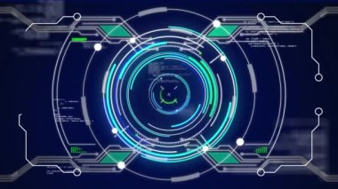 Animation of scope scanning and data processing. Global business, finances, computing and data processing concept digitally generated video.