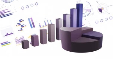 Animation of financial data processing with graphs on white background. Global business, finances and digital interface concept digitally generated video.