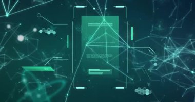 Animation of data processing and network of connections over shapes. Global science and digital interface concept digitally generated video.