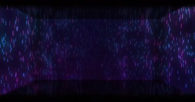 Animation of purple and blue neon light trails on black background. Neon, light and movement concept digitally generated video.