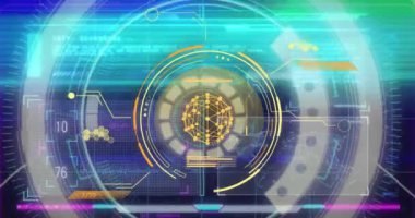 Animation of data processing and scope scanning over interference. Global science and digital interface concept digitally generated video.