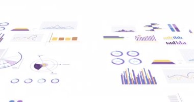 Animation of financial data processing with graphs on white background. Global business, finances and digital interface concept digitally generated video.