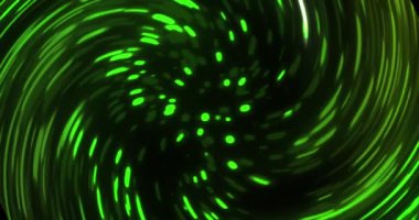 Animation of green neon circle light trails on black background. Neon, light and movement concept digitally generated video.