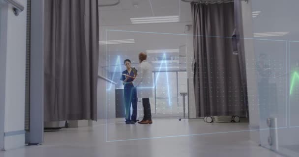 Animation Cardiograph Diverse Doctors Working Hospital Medicine Healthcare Digital Interface — 비디오
