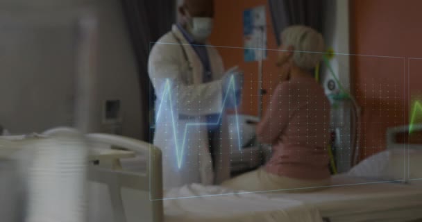 Animação Cardiógrafo Sobre Diversos Médicos Pacientes Hospital Conceito Medicina Saúde — Vídeo de Stock