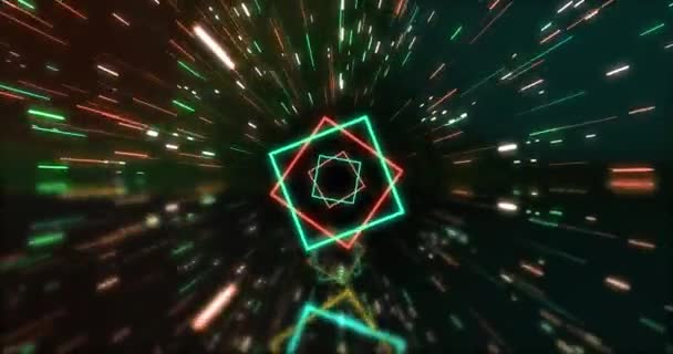 Siyah Zemin Üzerinde Yeşil Turuncu Neon Karelerin Işık Izlerinin Animasyonu — Stok video