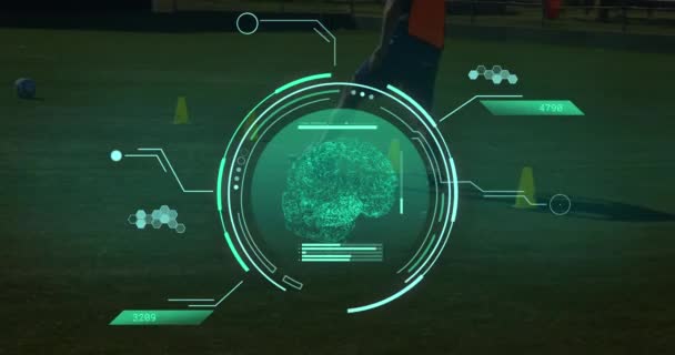 Animation Der Datenverarbeitung Über Verschiedene Männliche Fußballspieler Globales Konzept Aus — Stockvideo