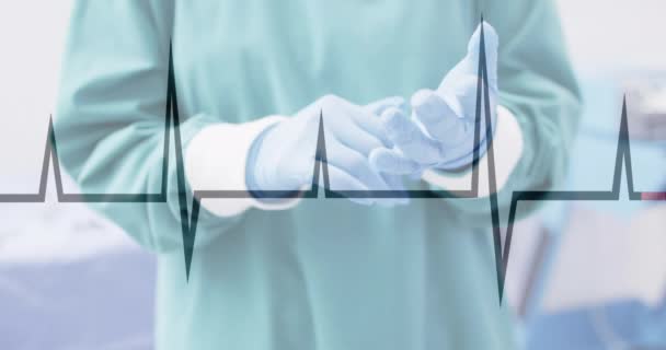 Animation Cardiograph Surgeon Wearing Medical Gloves Hospital Medicine Healthcare Digital — Stock Video