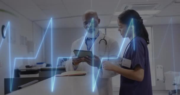 Animação Cardiógrafo Sobre Diversos Médicos Que Trabalham Hospital Conceito Medicina — Vídeo de Stock