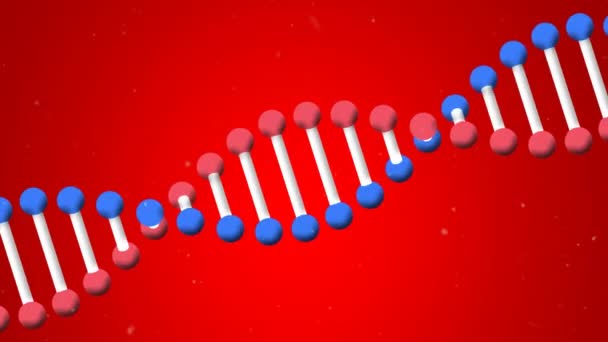 Animation Snow Falling Dna Strand Red Background Technology Connections Digital — Vídeos de Stock