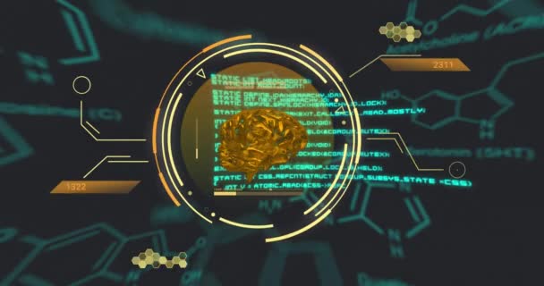 Animation Von Datenverarbeitung Und Gehirn Auf Grauem Hintergrund Globale Wissenschaft — Stockvideo
