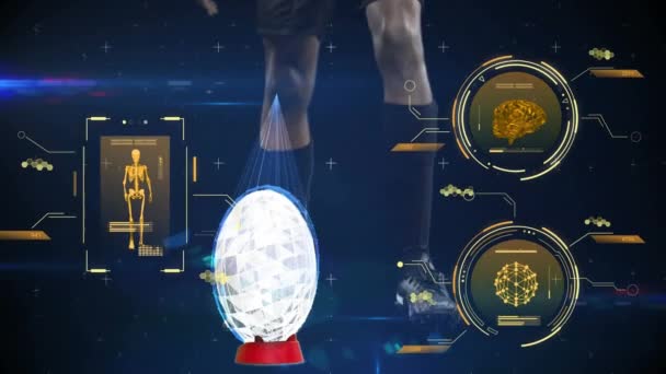 Animation Data Processing Caucasian Male Rugby Player Kicking Ball Global — Stock Video
