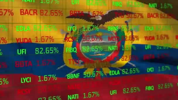 Animation Stock Market Data Processing Waving Ecuador Flag Background National — Wideo stockowe