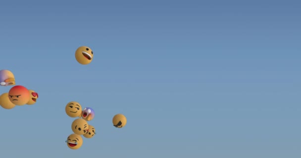 Animation Multiple Face Emojis Floating Blue Gradient Background Social Media — Stockvideo