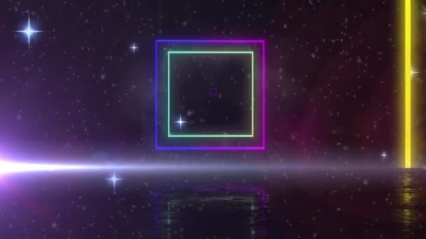 Animation Colorful Squares Light Trails Stars Black Background Light Pattern — Stockvideo