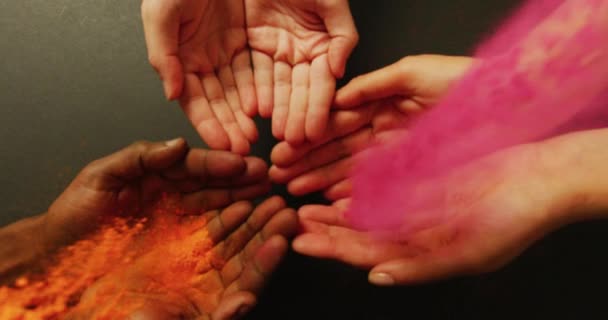 Video Multi Coloured Powders Hands Copy Space Holi Festival Hindu — Video Stock