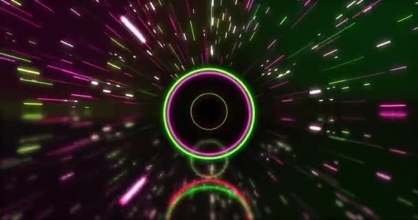 Yeşil Pembe Neon Dairelerin Animasyonu Siyah Arkaplanda Işık Izleri Neon — Stok video
