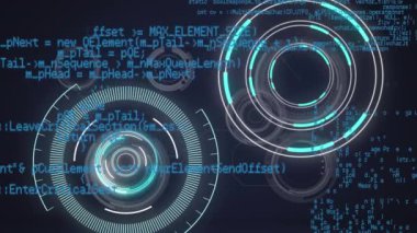 Animation of scopes scanning and data processing. Global business, finances, computing and data processing concept digitally generated video.