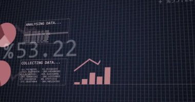 Animation of financial data processing with graphs on white background. Global business, finances and digital interface concept digitally generated video.