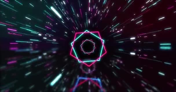 Animation Purple Pink Neon Hexagons Light Trails Black Background Neon — Stok video