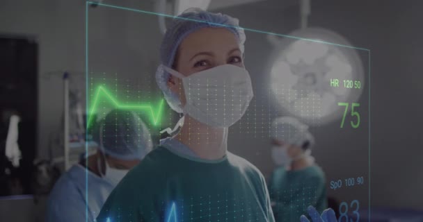 Animação Cardiógrafo Sobre Diversos Cirurgiões Que Atuam Paciente Hospital Conceito — Vídeo de Stock