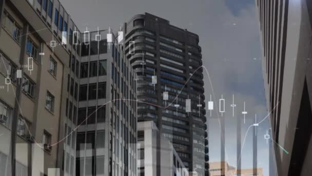 Yüksek Binaların Havadan Görüntüsüne Karşı Istatistiksel Veri Işleme Animasyonu Veri — Stok video