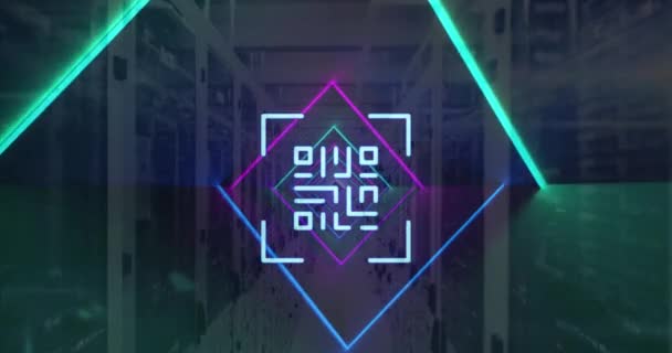 Animation Code Neon Lines Data Processing Servers Global Online Security — Vídeos de Stock
