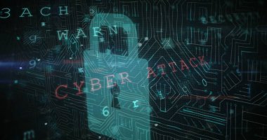 Güvenlik kilidi simgesi ve mikro işlemci bağlantılarına karşı siber güvenlik veri işleme. siber güvenlik teknolojisi kavramı