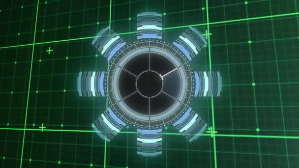 Animering Radar Båge Reaktor Över Rutnät Mönster Mot Abstrakt Bakgrund — Stockvideo