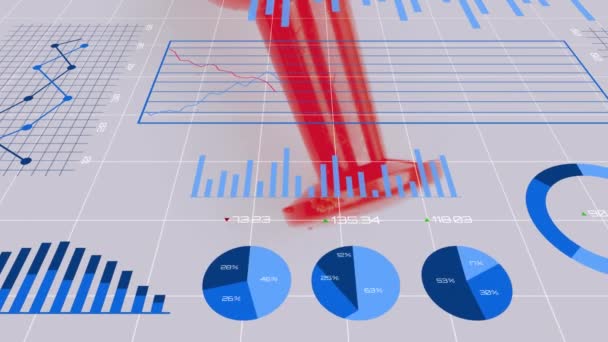 Animation Grid Pattern Multiple Graphs Charts Changing Numbers Red Object — Vídeos de Stock