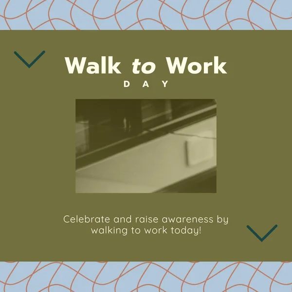 Composition of walk to work day text and copy space on patterned background. Walk to work day and active lifestyle concept digitally generated image.