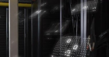 Animation of binary coding and data processing over computer servers. Global business, finances, computing and data processing concept digitally generated video.