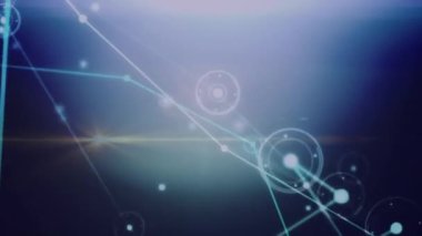 Animation of glowing network of connections over light spot against blue background. Global networking and business technology concept