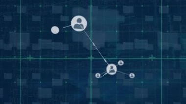 Animation of network of profile icons and multiple folder icons against security padlock icon. Global networking and cyber security technology concept