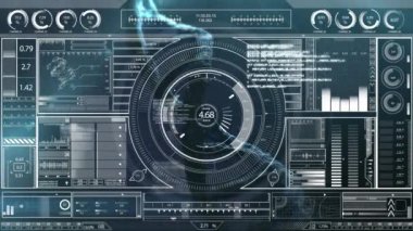 Animation of scope scanning and data processing over dna strand. Global science, networks, business, finances, computing and data processing concept digitally generated video.