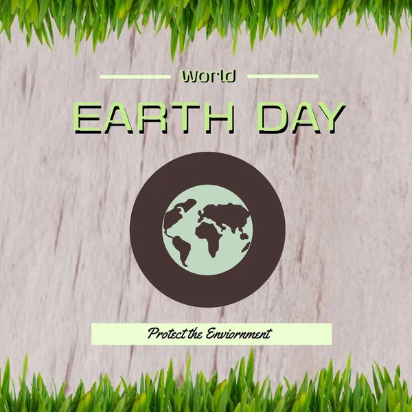 Illustration of world earth day and protect the environment text with globe and green plants. Copy space, nature, awareness, support and environmental conservation concept.